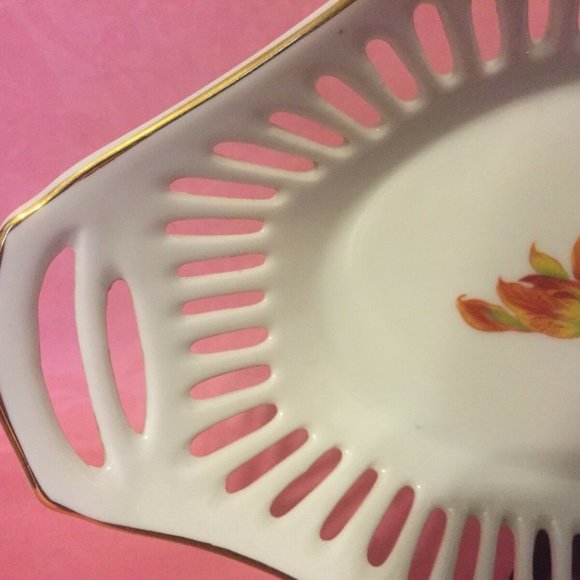 VTG! Porcelana De Cuernavaca Mexico Limoge Style Reticulated Pierced Oval Plate. - Picture 5 of 6